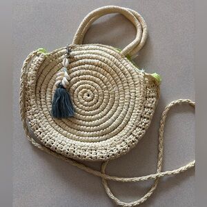 Solid & Striped Handcrafted Beige Straw Circle Crossbody Bag